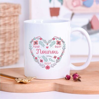 White mug "Heart in flowers Nanny"