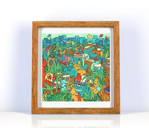 Bongo City: Brasil Tropical Jungle Art Giclée Print graphic illustration poster about travels , world music and percussion