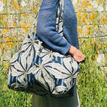 SAC CABAS - Feuilles bleues 4