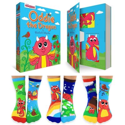 ODDIE DER DRACHE | 6 Odd Socken Kinder-Geschenkbox – United Oddsocks| UK 9-12, EUR 27-30, US 9.5-13