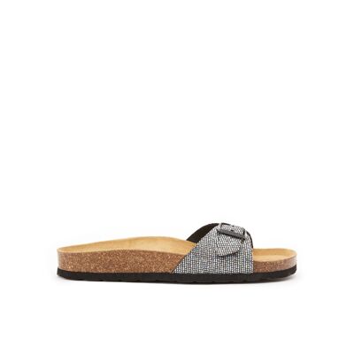 AGATA band slipper in silver eco-leather for women. Supplier code MD1068