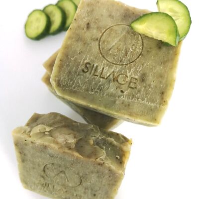 Handmade soap with cucumber juice and mint essential oil