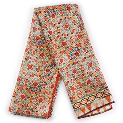 Foulard en soie orange et vert à imprimé géométrique Zellige - (180x65 cm)