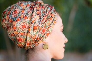 Foulard en soie orange et vert à imprimé géométrique Zellige 4