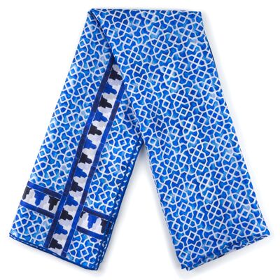 Blue silk scarf with Alcazaba geometric print