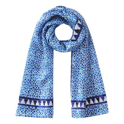 Sciarpa in seta blu con stampa geometrica Alcazaba - (180x65cm)