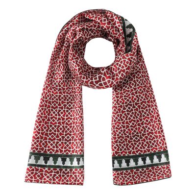Sciarpa da donna in seta rossa con stampa geometrica Alcazaba (180x65cm)