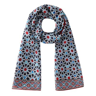 Sciarpa di seta Fatima blu, nera e rossa - (65x180cm)