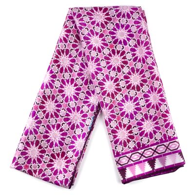 Foulard de seda rosa con estampado geométrico Zellige