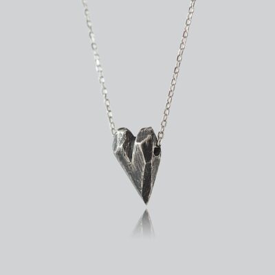 Oxidized Solid Sterling Silver Small Heart Pendant with Sterling Silver Chain