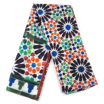Silk scarf printed with a blue and orange geometric design Garnata