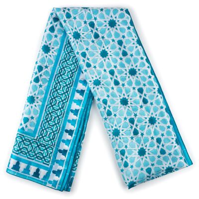 Pañuelo de seda con print geométrico azul Partal