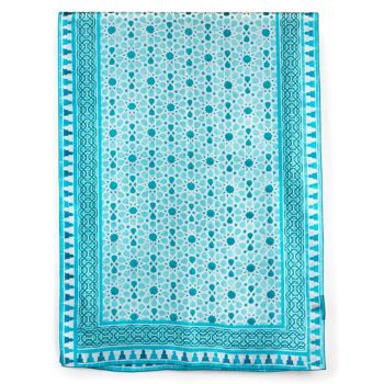 Foulard en soie à imprimé géométrique bleu partiel 3