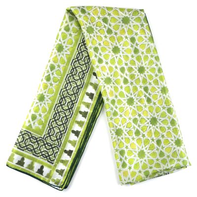 Green silk scarf with Partal geometric print