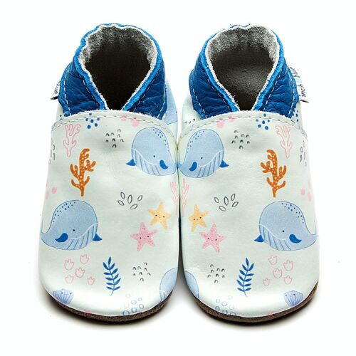 Leather Baby Shoes with Suede or Rubber Sole - Whale Watch