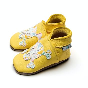 Chaussures Bébé en Cuir Semelle Daim ou Caoutchouc - Tête de Mort Jaune 2