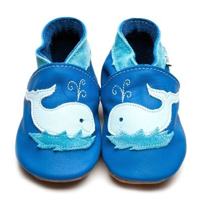 Leather Baby Shoes with Suede or Rubber Sole - Whale Blue