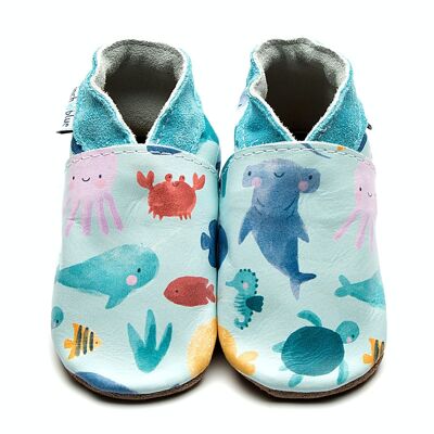 Leather Baby Shoes with Suede or Rubber Sole - Marine Friends