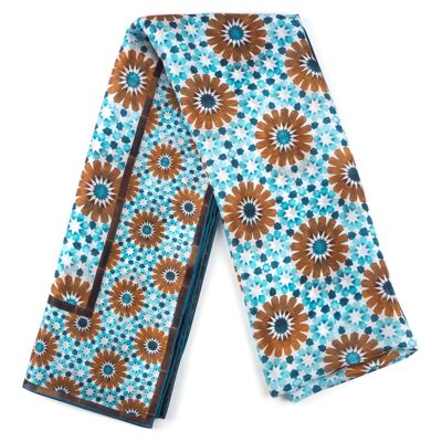 Blue and brown silk scarf with Moroccan print Layla