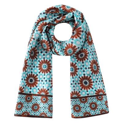 Sciarpa Layla in seta blu e marrone con stampa marocchina - (180x65cm)