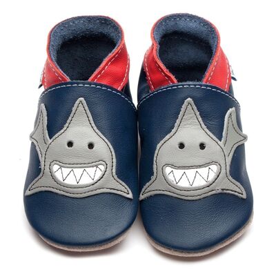 Leather Baby Shoes with Suede or Rubber Sole - Shark Navy