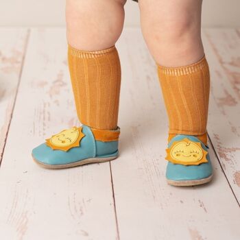 Chaussures bébé en cuir avec semelle en daim ou en caoutchouc - Ray Turquoise 3