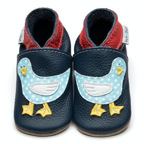 Leather Baby Shoes with Suede or Rubber Sole - Seagull Navy
