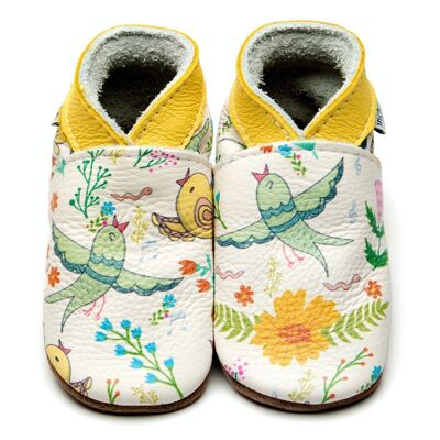 Leather Baby Slippers - Song Bird