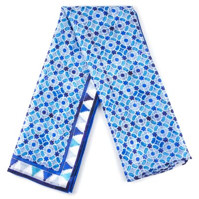 Blue silk scarf with Alcázar geometric print