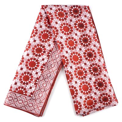 Red geometric print silk scarf