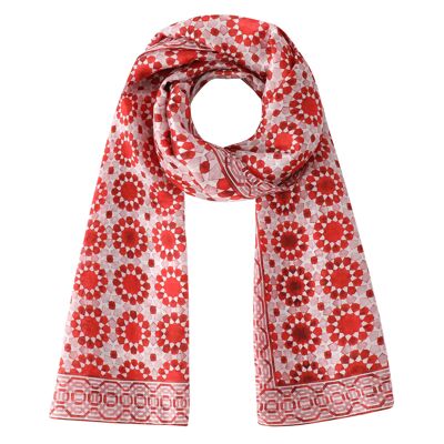 Sciarpa rossa in seta al 100% con motivo geometrico - (180x65cm)