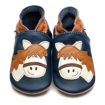 Leather Baby Shoes - Horse Navy