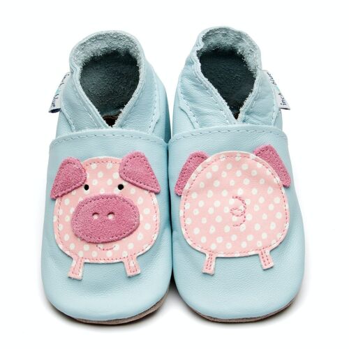 Leather Baby Shoes - Pig Baby Blue
