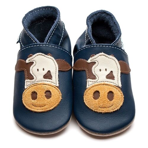Leather Baby Shoes - Cow Navy