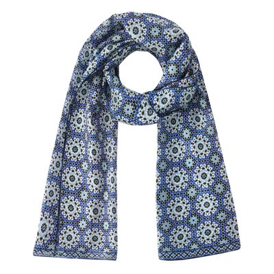 Foulard en soie à imprimé géométrique bleu Masdar (180 x 65 cm)