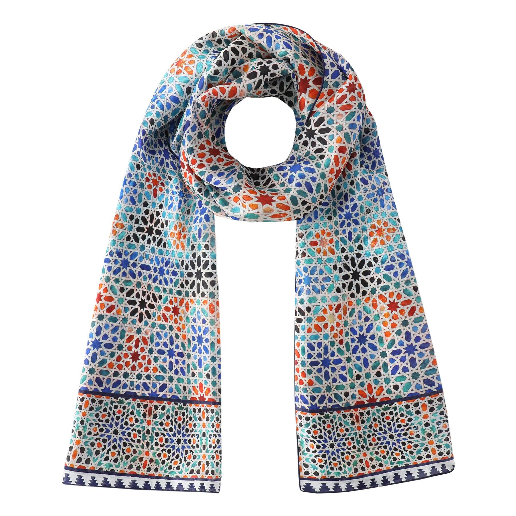 Pashmina de seda con estampado multicolor Madiya - Mosaicos Alhambra - (180x65 cm)