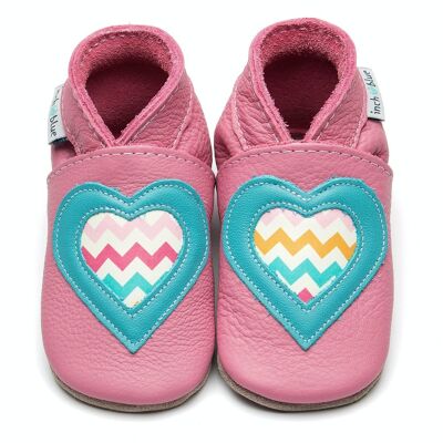Leather Baby Slippers - Love Retro Rose Pink/Turquoise