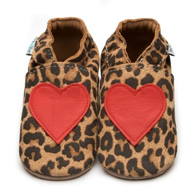 Leather Baby Slippers - Love Leopard