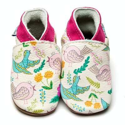 Pantofole da bambino in pelle - Uccello fiore