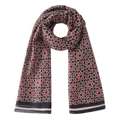 Sciarpa in seta Mirath con stampa geometrica bordeaux e blu navy - (180x65cm)