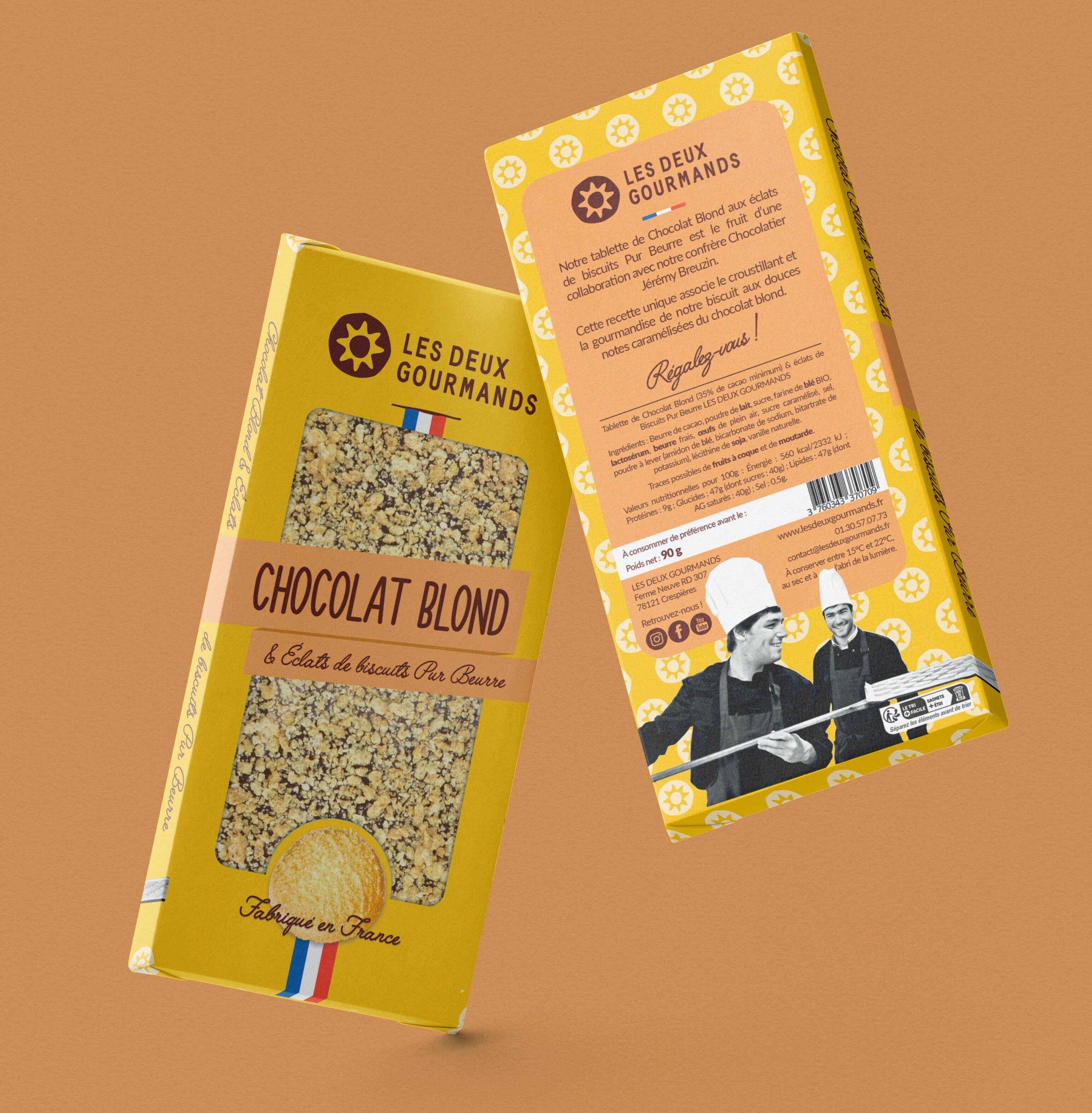 BARRETTA DI CIOCCOLATO BIONDO E GOCCE DI BISCOTTO AL BURRO PURO 90 g