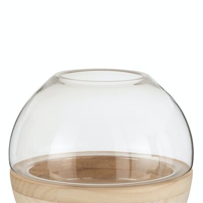 VASE ROND BOIS/VERRE MARRON CL (25x25x22,5cm)