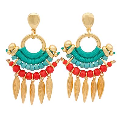 Boucles d'oreilles dorées QUINDÍO avec perles de turquoise et corail