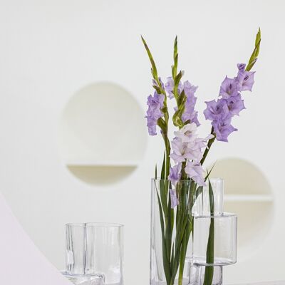 Glasvase in top innovativem Design mit konstruktivistischem Touch, FUSIO 20 Klarglas