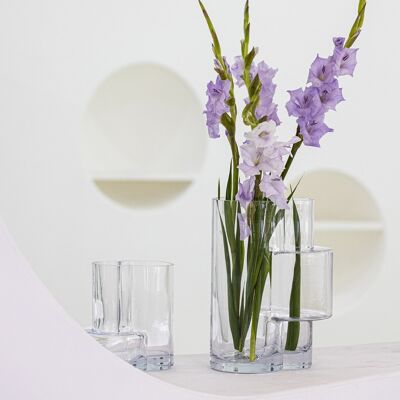 Glass vase of top innovtive design with constructivist touch, FUSIO 20 clear glass