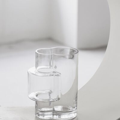 Vase haut moderniste innovant, design haut de gamme, verre clair constructiviste FUSIO 32
