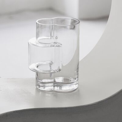 Innovative modernist tall vase, top design, constructivist FUSIO 32 clear glass