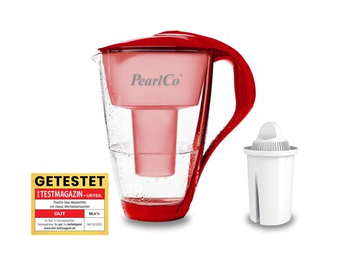 PearlCo Glas-Wasserfilter classic inkl. 1 Filterkartusche (rot)
