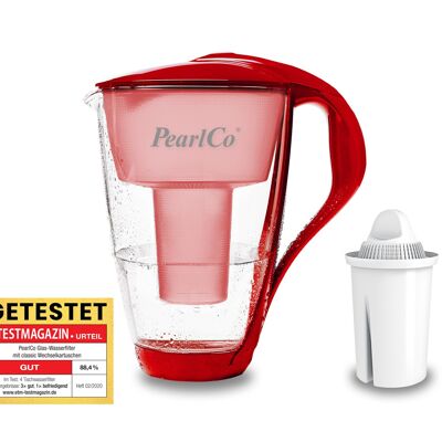 Filtro per l'acqua in vetro PearlCo classico con 1 cartuccia filtrante (rosso)