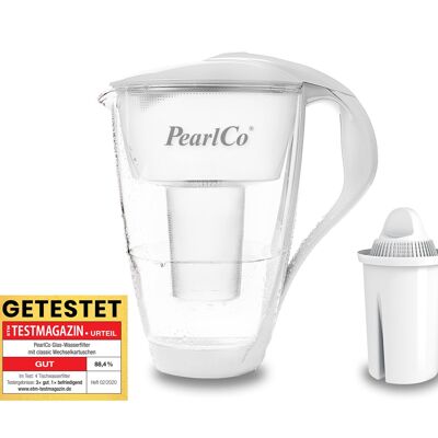 Filtro per l'acqua in vetro PearlCo classico con 1 cartuccia filtrante (bianco)